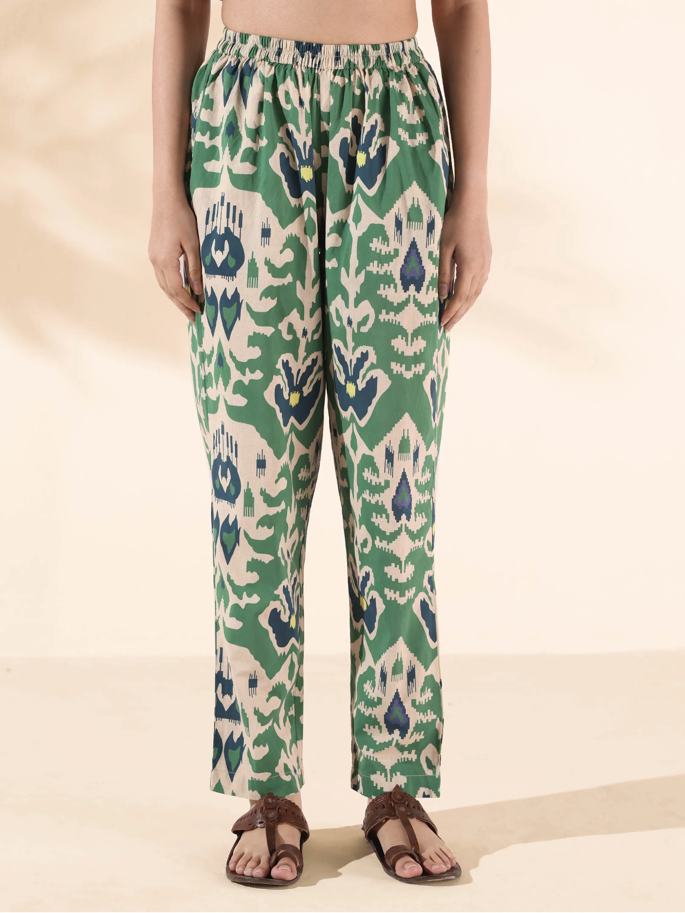 trueBrowns Green Cotton Ikat Relaxed Co-ord Set