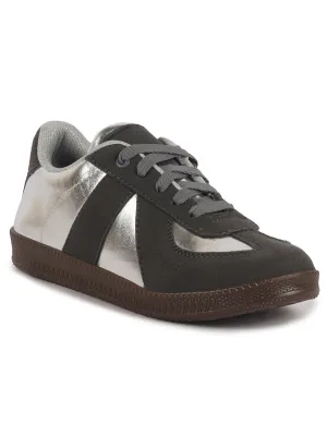 Women Dark Grey Embellished Classic Lace-Up Casual Shoes|Memory Cushioned Comfortable Sneakers