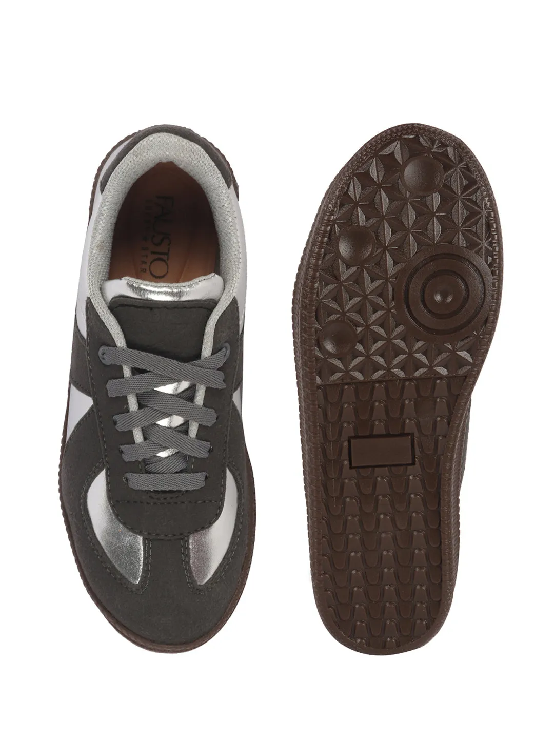 Women Dark Grey Embellished Classic Lace-Up Casual Shoes|Memory Cushioned Comfortable Sneakers