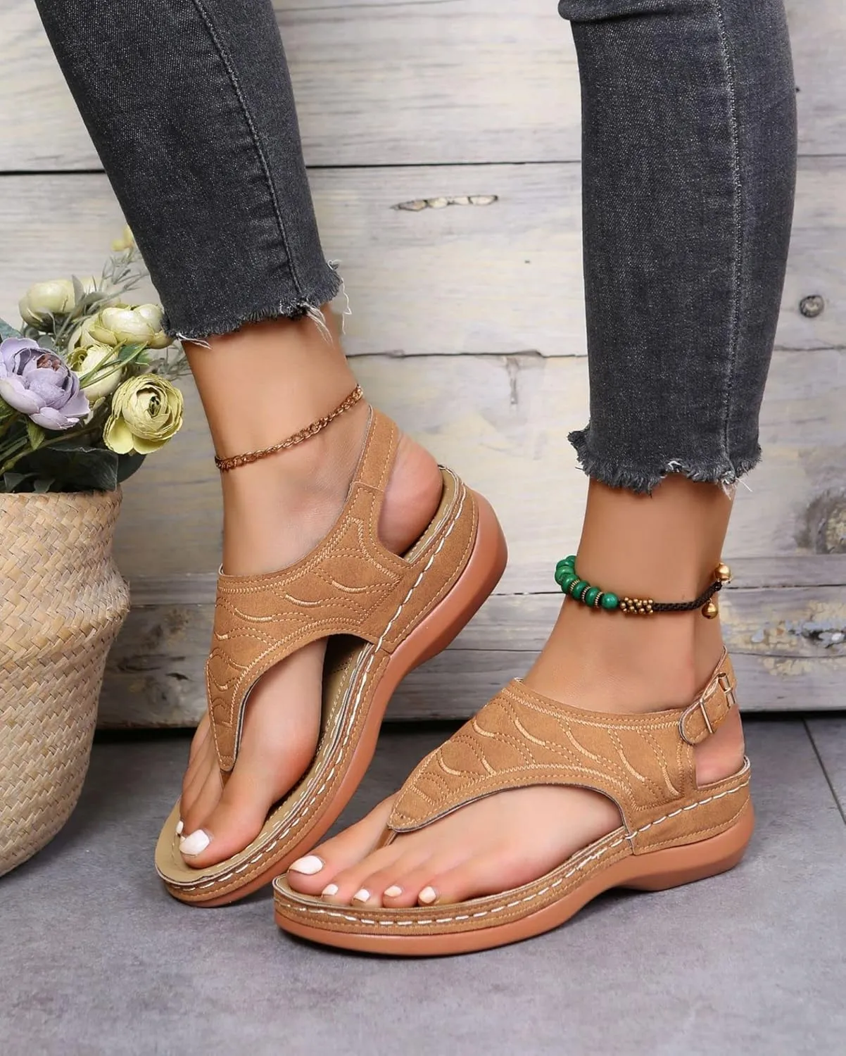 Women's Comfy Orthotic Sandals, Sandals for Women, Wide Gladiator Orthopedic Women with Arch Support, Roman Low Wedges Flip Flops Anti-Slip Beach Travel Vacation Casual Daily Summer Dressy