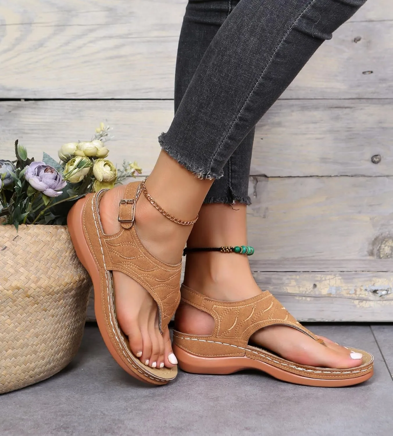 Women's Comfy Orthotic Sandals, Sandals for Women, Wide Gladiator Orthopedic Women with Arch Support, Roman Low Wedges Flip Flops Anti-Slip Beach Travel Vacation Casual Daily Summer Dressy