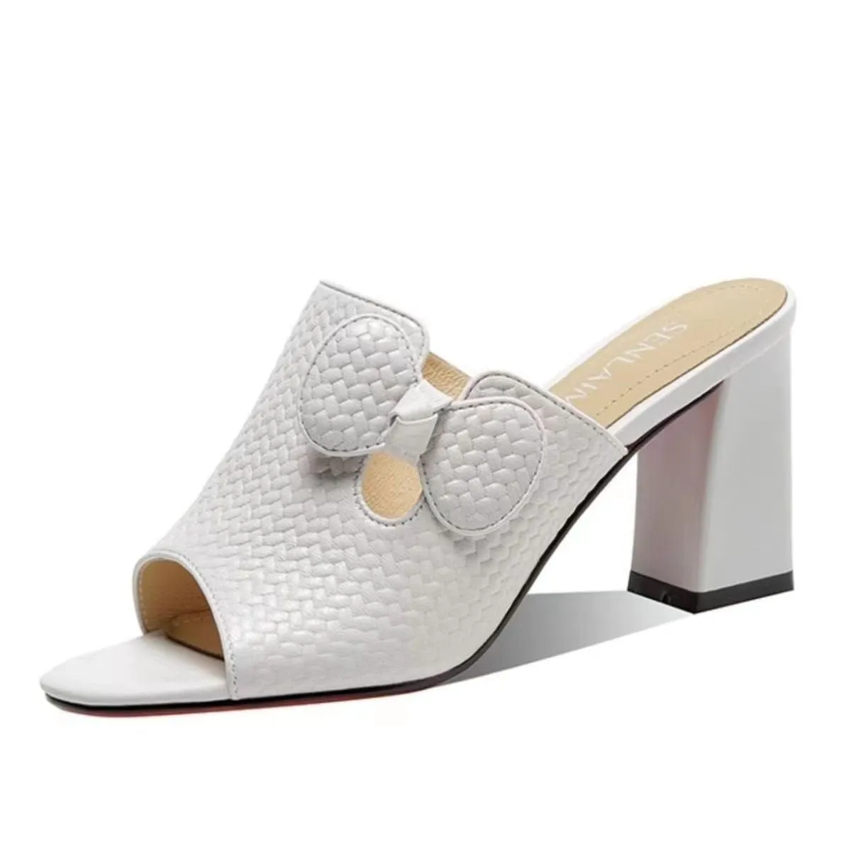 Women's Fashionable Bow Square Heel Slippers 99885936S