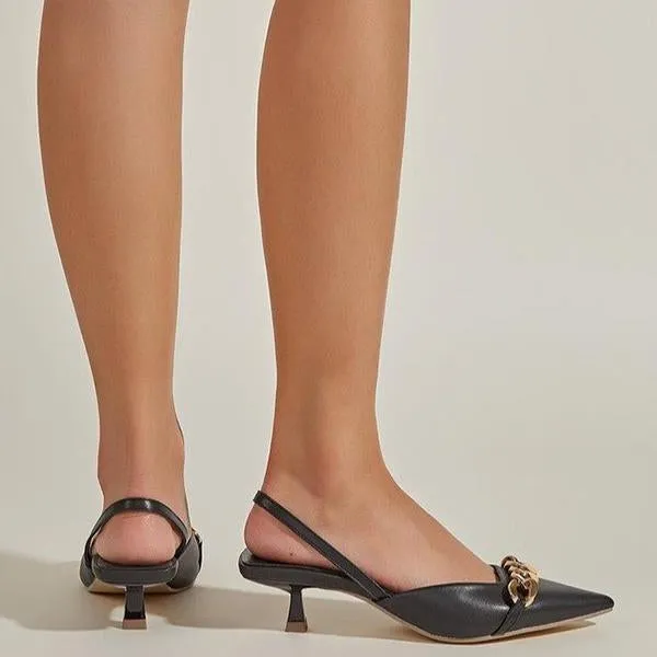 Women's Fashionable Chain Low Heel Pointed Toe Sandals 63251896S