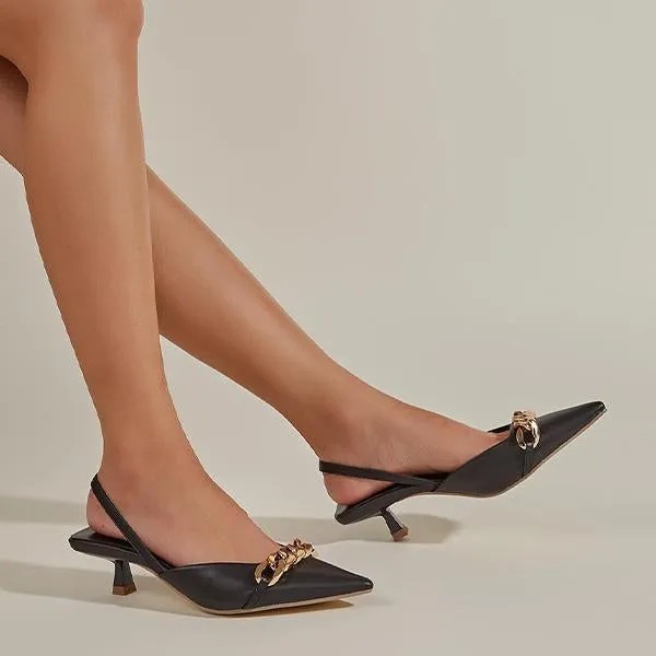 Women's Fashionable Chain Low Heel Pointed Toe Sandals 63251896S