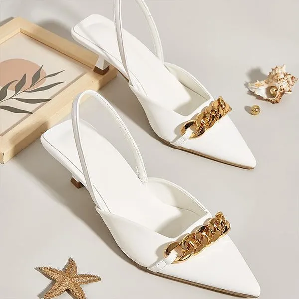 Women's Fashionable Chain Low Heel Pointed Toe Sandals 63251896S