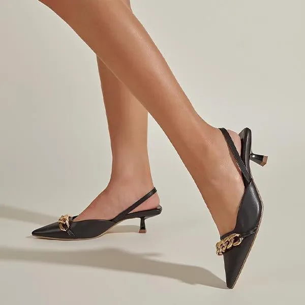 Women's Fashionable Chain Low Heel Pointed Toe Sandals 63251896S