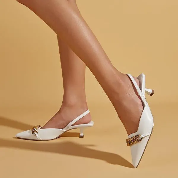 Women's Fashionable Chain Low Heel Pointed Toe Sandals 63251896S