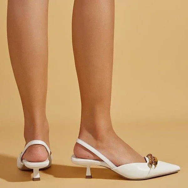 Women's Fashionable Chain Low Heel Pointed Toe Sandals 63251896S